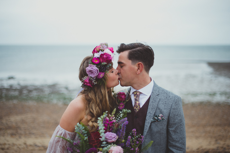 bride and groom kiss - Whitstable - Coastal Wedding East Quay Wedding