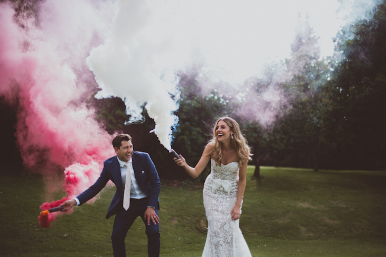 Festival Wedding photography - smoke bomb wedding photo