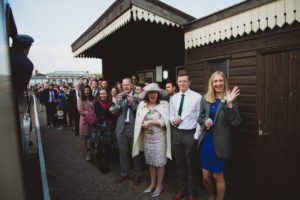 guests welcoming the couple, Buckinghamshire Railway Centre Wedding