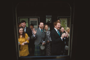 guests laughing - Buckinghamshire Railway Centre Wedding