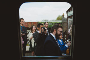 guests laughing, Buckinghamshire Railway Centre Wedding