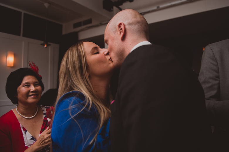 Guests dancing and kissing at the wedding reception East London - Bistrotheque