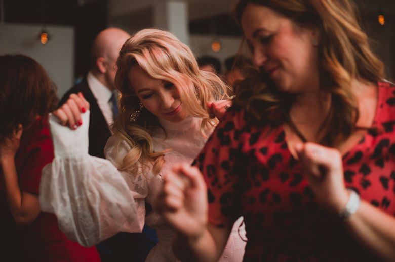 guests having fun dancing at the wedding at the Bistrotheque in East London