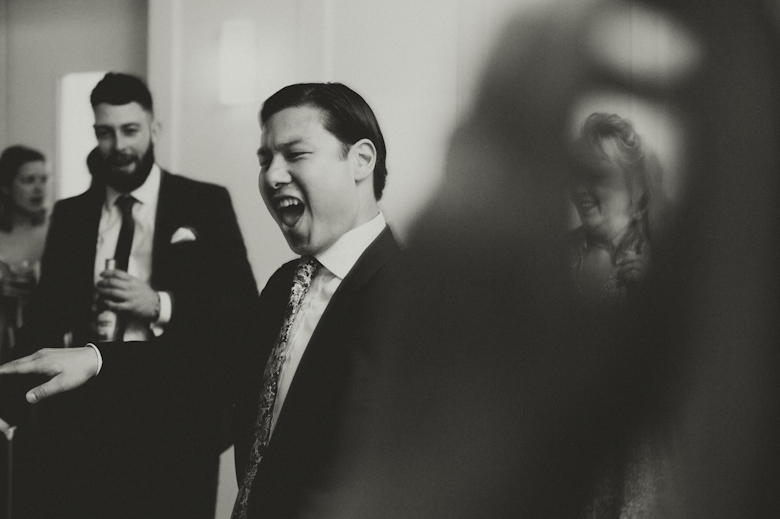 Groom dancing at the wedding at the Bistrotheque in East London