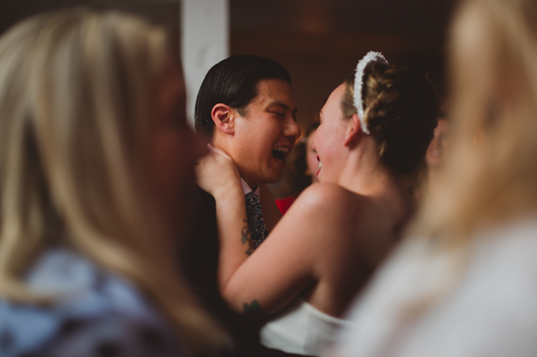 Birde and Groom dancing at the wedding at the Bistrotheque in East London