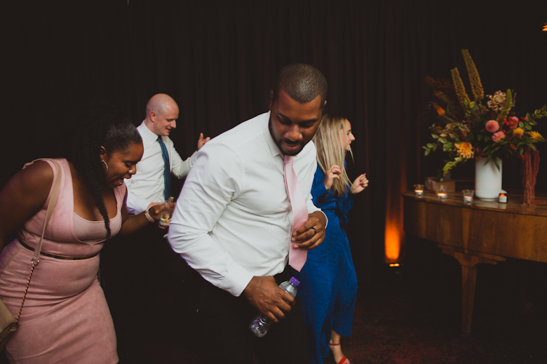 guests dancing to Candy at the wedding at the Bistrotheque in East London