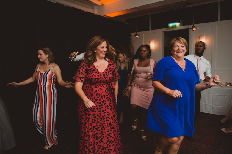 guests dancing to Candy at the wedding at the Bistrotheque in East London