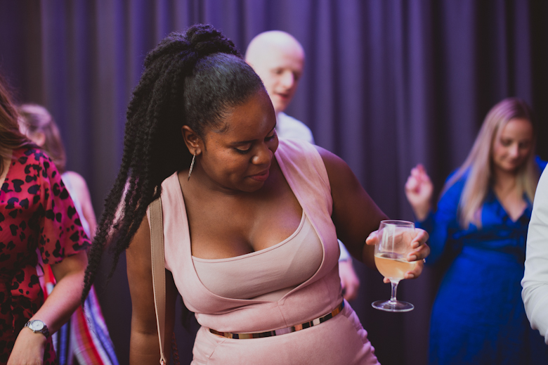 guests dancing at the wedding at the Bistrotheque in East London electric slide