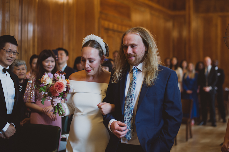 bride arriving with brother, London Wedding - Hackney Town Hall Wedding Ceremony