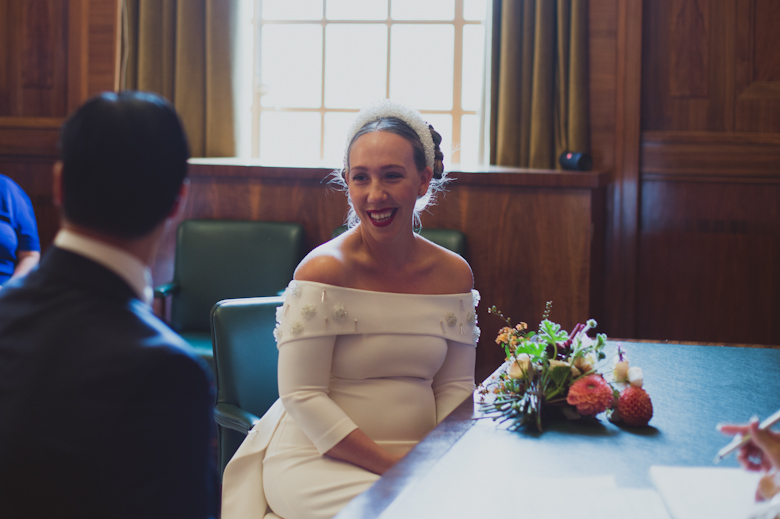 Bride smiling - London Wedding - Hackney Town Hall Wedding Ceremony