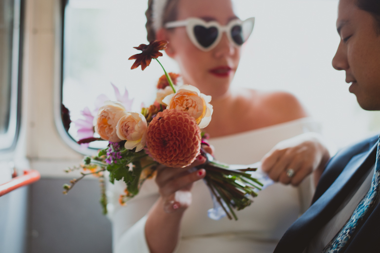 on the bus from hackney town hall wedding, london