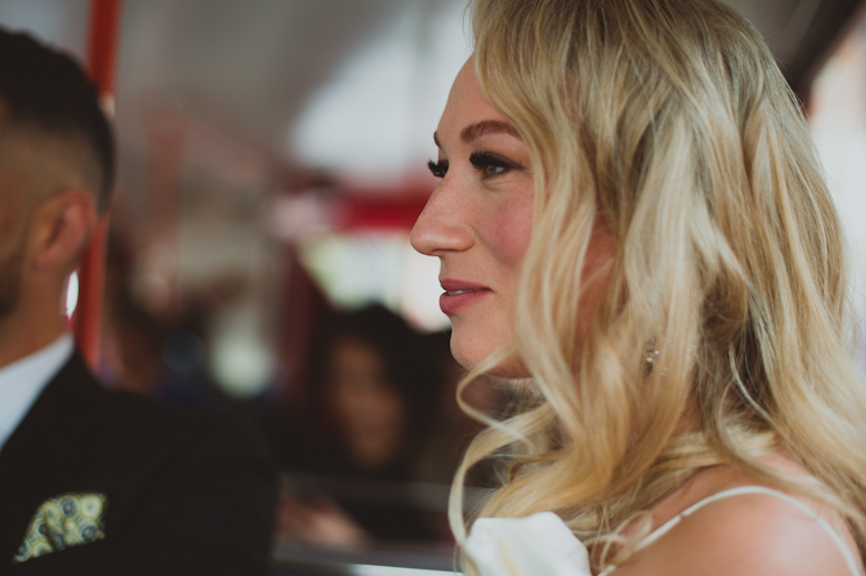 on the bus from hackney town hall wedding, london