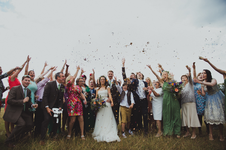 Confetti, outdoor ceremony festival wedding in Surrey wedding photography