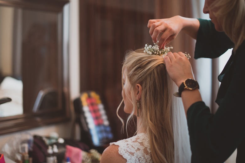 Bride getting ready - having hair done