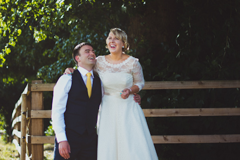 Barn Wedding Photography - natural wedding photographer - bride and groom laughing - Uk photographer