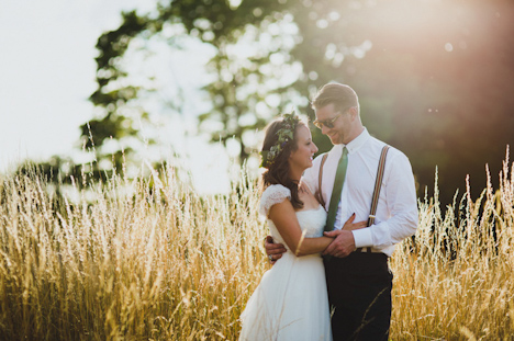 Outdoor Wedding Photography - Woodland wedding photography - Surrey photographer - festival wedding photography - bride groom in the fields at sunset