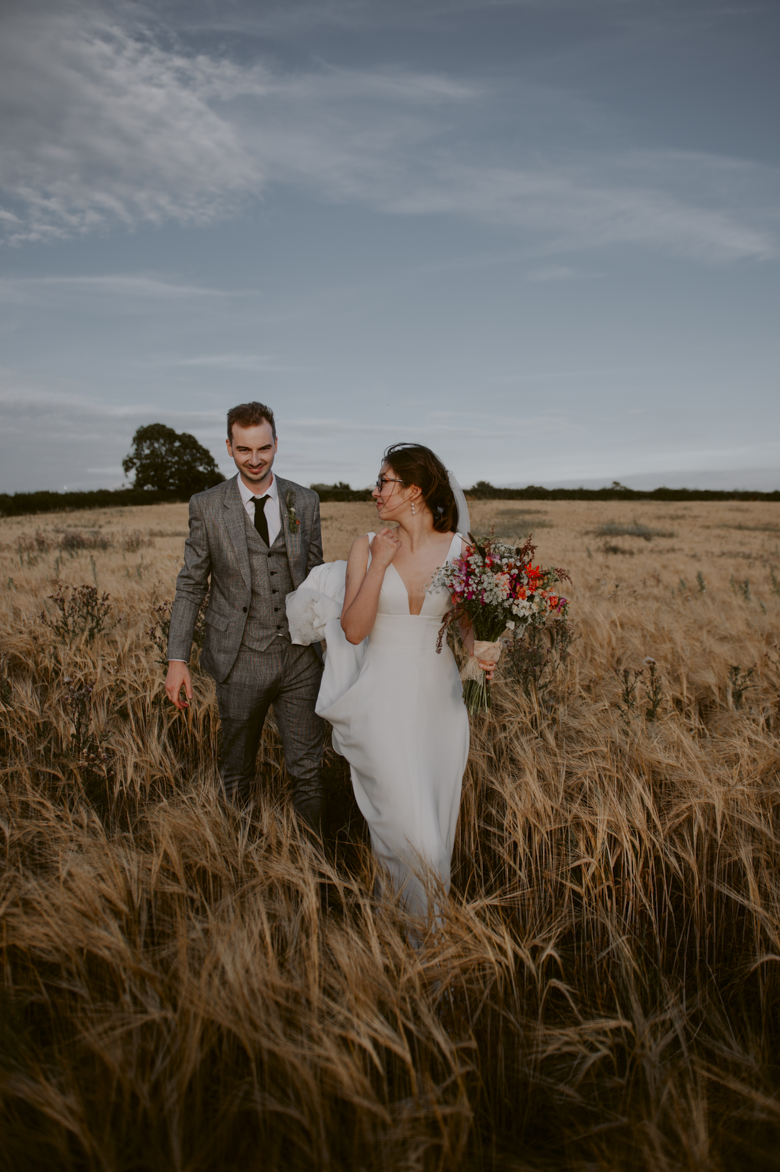 relaxed documentary wedding photographer uk corn fields couple shoot
