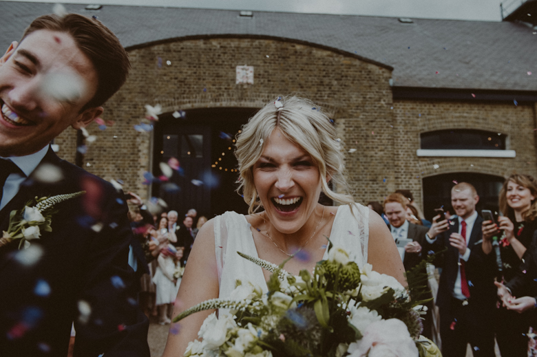 Trinity Buoy Wharf Wedding Photographer London - UK - Confetti outside the warehouse