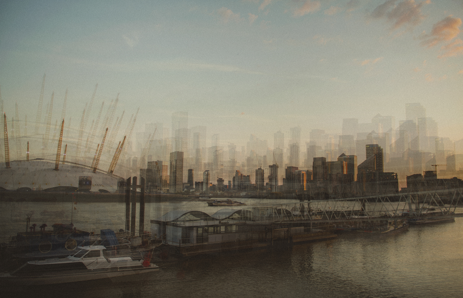 Trinity Buoy Wharf Wedding Photographer London - view on the O2 and river at sunset